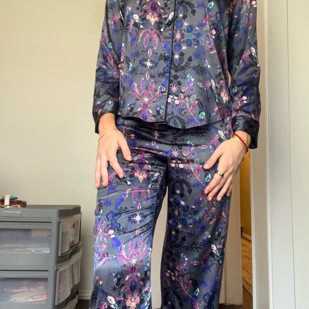 Victoria's Secret Purple and Gray Satin Pajama Set